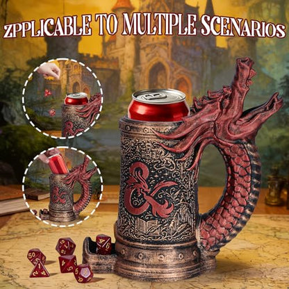 Dice Tower Mug DND Dice Rolling Tower with 7 PCS Dice Set | Red Dragon Dice Tower Suitable for Dungeons And Dragons, Tabletop Games, Available As Drink Holder, RPG Gifts. - color: Red Dragon
