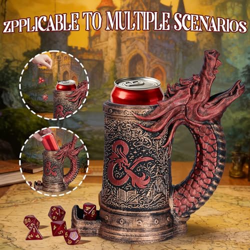 Dice Tower Mug DND Dice Rolling Tower with 7 PCS Dice Set | Red Dragon Dice Tower Suitable for Dungeons And Dragons, Tabletop Games, Available As Drink Holder, RPG Gifts. - color: Red Dragon