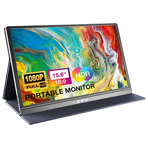 KYY Portable Monitor 15.6" 1080P Computer Monitor Screen Extender w/Cover | Portable Monitor for Laptop 1080P FHD IPS with USB-C and HDMI, Laptop Screen Extender for Travel HDR Gaming Monitor w/Speaker - color: Grey