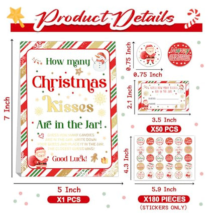 ALodr Guess How Many Christmas Kisses Game, How Many Kisses Standing Sign 50 Guessing Cards 180 Christmas Kisses Stickers, Christmas Games for Adults, How Many Kisses Christmas Game Set for Christmas - color: Christmas 01