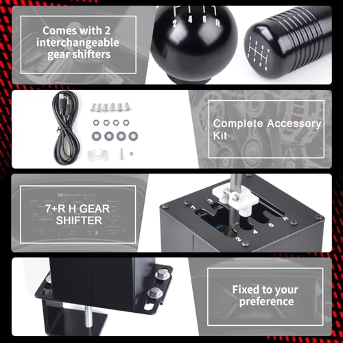 CNRAQR PC USB Simulator Shifter 7+R H Gear Shifter with L Shape Clamp Set Gear shift PC Windows Steering Compatible with G29/G27/G25, T300RS/GT Wheel - color: 7R+L Shape Clamp