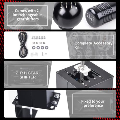 CNRAQR PC USB Simulator Shifter 7+R H Gear Shifter with L Shape Clamp Set Gear shift PC Windows Steering Compatible with G29/G27/G25, T300RS/GT Wheel - color: 7R+L Shape Clamp
