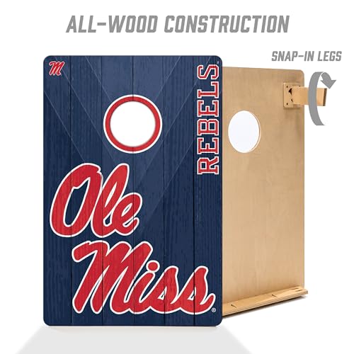 YouTheFan NCAA 2’ x 3’ Wood Cornhole Game with Logo Bags - color: Mississippi Rebels