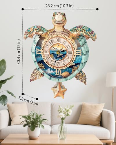 3D Puzzles for Adults, 3D Puzzle Sea Turtle Clock Kit (with Pendulum), Wooden Puzzle for Adults Home Wall Decor Clock Christmas Day Puzzle Gifts for Women Men