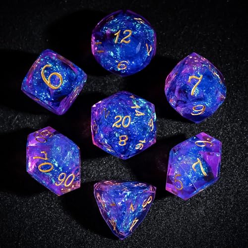 7PCS DND Dice Set,Transparent Sharp Edge Dice Set D&D RPG Polyhedral Die,for Dungeons and Dragons TTRPG Games Roleplaying Game,with Gift Box(Galaxy Purple) - color: Galaxy Purple