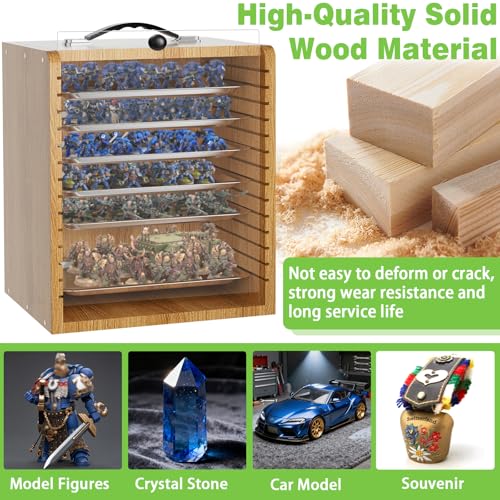 Miniature Storage Case for Collectibles Miniatures, Wooden Display Cases with 6 Trays, Miniature Display Case Miniatures Transport Case (Walnut Brown) - color: Walnut Brown