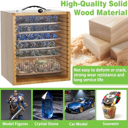 Miniature Storage Case for Collectibles Miniatures, Wooden Display Cases with 6 Trays, Miniature Display Case Miniatures Transport Case (Walnut Brown) - color: Walnut Brown