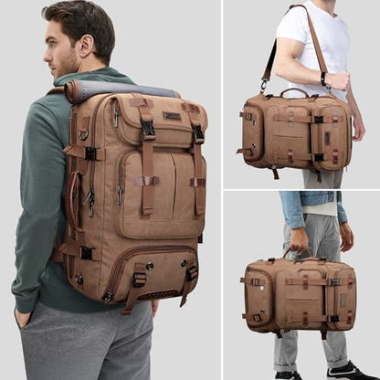 WITZMAN Travel Backpack for Men 40L Large Carry-on Airline Approved | Canvas 3 in 1 Duffle Luggage Bag Fits 16“ Laptop, Shoe Compartment, For Weekend Getaway, Overnight Trip - color: Brown