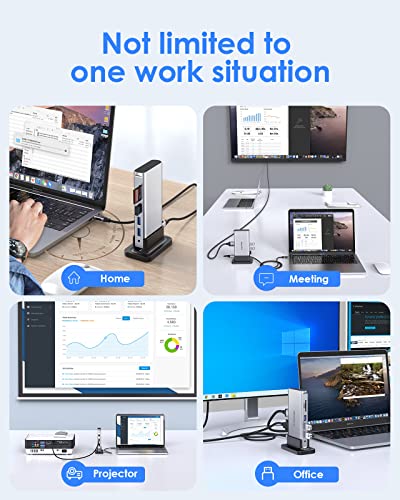 LENTION Docking Staion Dual Monitor 4K HDMI & 1080P VGA, Ethernet, USB 3.0 | 3.3ft Detachable Cable, 100W PD, Card Readers, 3.5mm Audio, Vertical Design, Compatible with macOS, Windows & ChromeOS (D55) - color: Silver