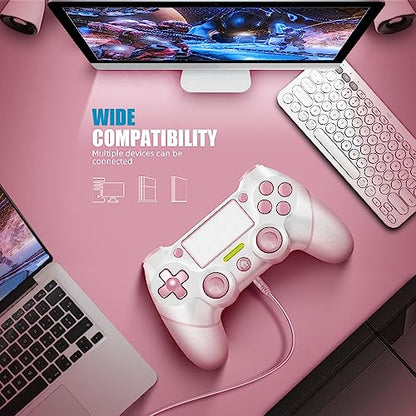 AceGamer Wireless Controller for PS4, Custom Design V2 Gamepad Joystick for PS4 with Non-Slip Grip of Both Sides and 3.5mm Audio Jack! Thumb Caps Included! (Pink-White) - color: Pink-White