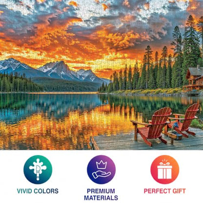 Cross & Glory | 1000 Piece Jigsaw Puzzles for Adults | Dockside Reflections | Tranquil Sunset Lake Scene | 2mm Thick Pieces | Bonus Reference Poster | Satin Finish | Ages 14+ - color: Dockside Reflections