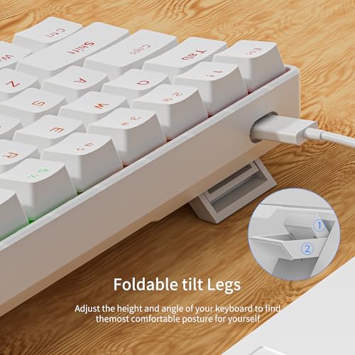 Newmen GM611 Mechanical Keyboard,LEDBacklit Wired Gaming Keyboard RedSwitch | Compact Portable,Mini 61 Keys,LED Backlit,60 Percent Mechanical Keyboard,White Keycaps,Windows Laptop PC,Linear Red Switches - color: white keycaps-red switch