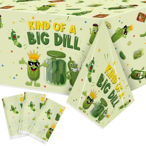 3 Pack Kind of a Big Deal Pickle Party Tablecloths, 87" x 51" | Cucumber Disposable Plastic Rectangular Table Covers, Vegetable Themed Party Decorations, Ideal for Birthday, Fruit Events - color: Pickle