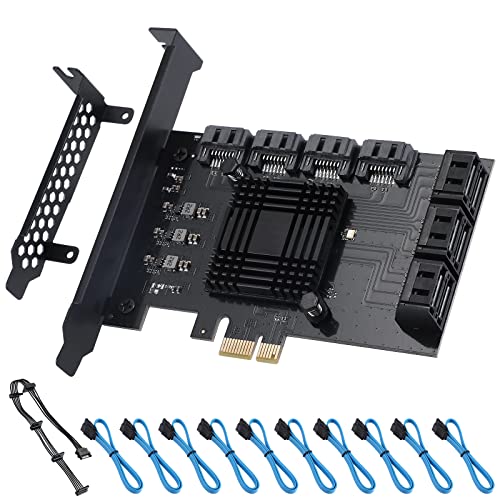 PCI-E X1 to SATA 3.0 Controller Card, 10-Port SATA III 6Gbps Expansion Cards, Supports PCI-Express (1X 4X 8X 16X) Slot, Support SSD and HDD, for Windows/XP/MAC/Linux - color: PCIE SATA 10 port