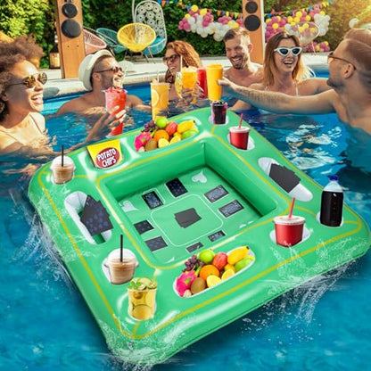 Kaiedos Floating Game Table for Pool - Inflatable Floating Table with Waterproof Playing Cards, 40"x40" Large Pool Float Drinks for Adults, Includes 12 Drink Holders (Green)