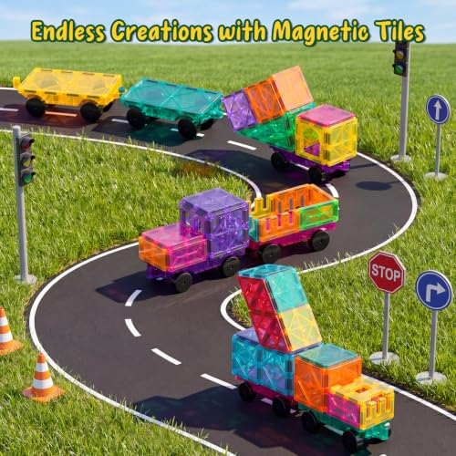 Bmag 4 PCS Magnetic Tiles Car Base Accessories, Compatible with Most Standard Magnetic Building Tiles, Sealed Magnet Car Bases, STEM Building Expansion Kit for Kids Aged 3+ - size: 4 cars