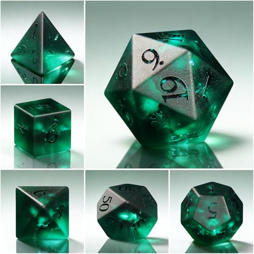 Cracked Matte Green 7Pcs Polyhedral Dice Set, K9 Crystal Cat's Eye Multi-Faceted DND Dice for Dungeons and Dragons RPG Tabletop Game (Matte Cracked Green) - color: Matte Cracked Green