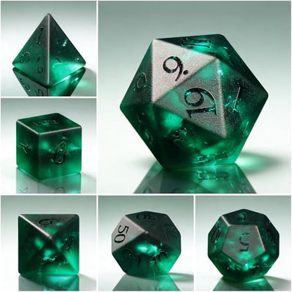 Cracked Matte Green 7Pcs Polyhedral Dice Set, K9 Crystal Cat's Eye Multi-Faceted DND Dice for Dungeons and Dragons RPG Tabletop Game (Matte Cracked Green) - color: Matte Cracked Green