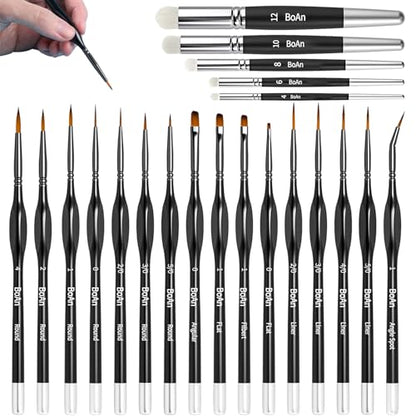 BoAn 21 Pcs Micro Paint Brushes Set,Miniature Brushes with Triangular Handles,for Acrylics,Oils,Watercolors & Paint by Number for Figurine,Craft, Models,Nail Art, Face Painting and Paint 40k (Black)