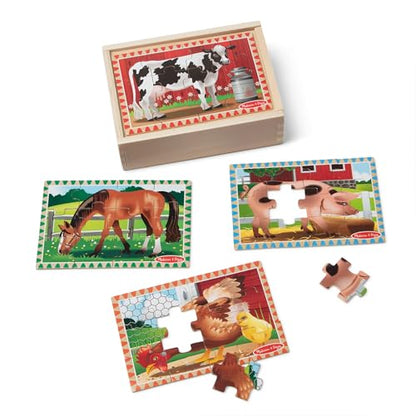 Melissa & Doug 4‑in‑1 Wooden Farm Jigsaw Puzzle Set, 48 Pieces with Storage Box, Toddler Puzzle Toy for Kids Ages 3+ - style: Farm Animals