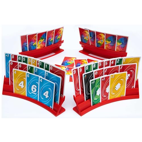 BORICO Card Holders for Playing Cards - 4 Pack Playing Card Holder for Kids and Adults,Stackable Storage Game Card Tray for Arthritis Patients with a Travel Pouch (Red) - color: Red