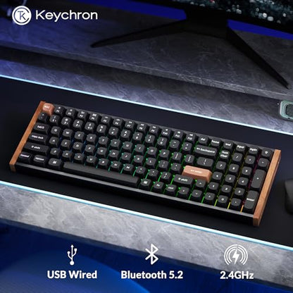 Keychron K4 HE 96% Wireless Hall Effect Keyboard with Number Pad, Rapid Trigger Magnetic Switches, QMK Launcher, 2.4GHz/Bluetooth/Wired, Mac & Windows, Wood Accent Frame, Black (Non-Shine-Through) - color: Special Edition Black