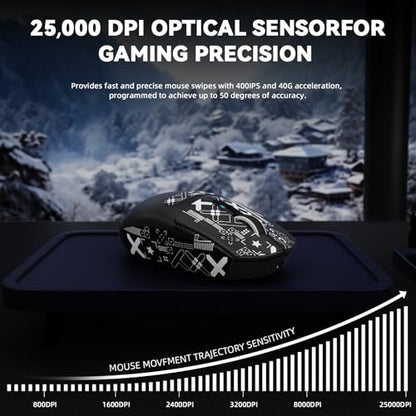 MAMBASNAKE ATTACK SHARK G3PRO Wireless Gaming Mouse with RGB Magnetic Charging Dock, Tri-Mode-2.4G/USB-C Wired/BT,25K DPI,PAW3311 Optical Sensor,59g Ultra Lightweight,Slip Grip Tape for PC/Mac(Black) - color: Black & Griptape