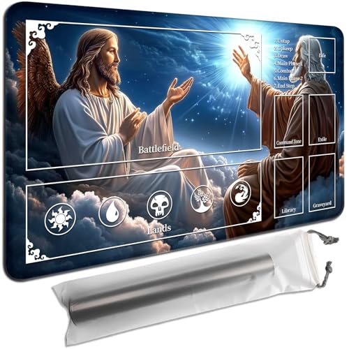 MTG Playmat with Zones 27.6x15.7 Inch – Trading Card Game Mat for Magic The Gathering,Commander Playmat with Storage Bags,TCG Card Battle Mat,Angel with God - color: Angel With God, size: 27.6x15.7 in