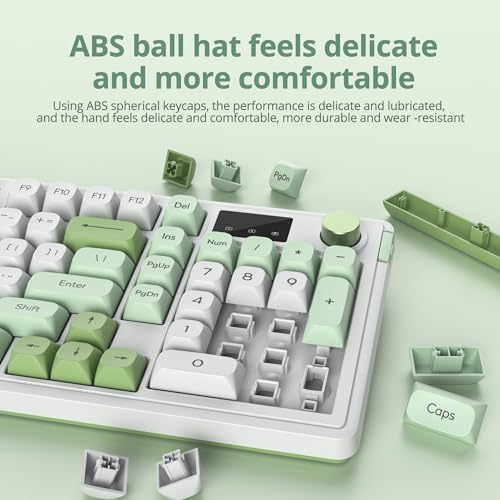 RGB Mechanical Feel Membrane Wireless Keyboard, Wired/Bluetooth/2.4G Silent ABS Ball Cap Gasket Structure Gaming Office Keyboard for PC/Mac/Win(White Green) - color: White green