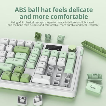 RGB Mechanical Feel Membrane Wireless Keyboard, Wired/Bluetooth/2.4G Silent ABS Ball Cap Gasket Structure Gaming Office Keyboard for PC/Mac/Win(White Green) - color: White green