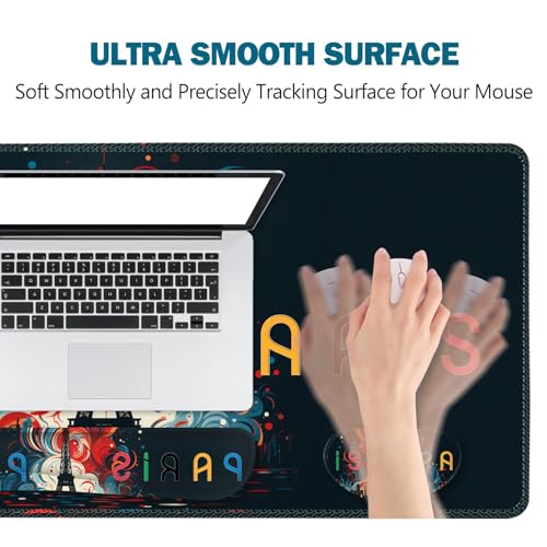 ToLuLu Extended Gaming Mouse Pad, Memory Foam Ergonomic Keyboard Mouse Wrist Rest Support Set, Large Desk Mat with Stitched Edges, Non-Slip Base Mousepad for Home Office and Game, Eiffel Tower Paris - color: Eiffel Tower Paris