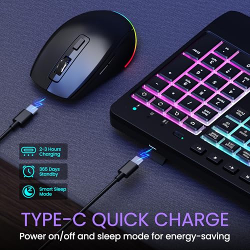 Wireless Keyboard and Mouse Combo- VEILZOR 2.4G Rechargeable Keyboard with Phone Holder, Ergonomic Wrist Rest, 9 RGB Backlit Effects, Silent Keyboard Mouse Set for Windows, Laptop, PC - color: Black