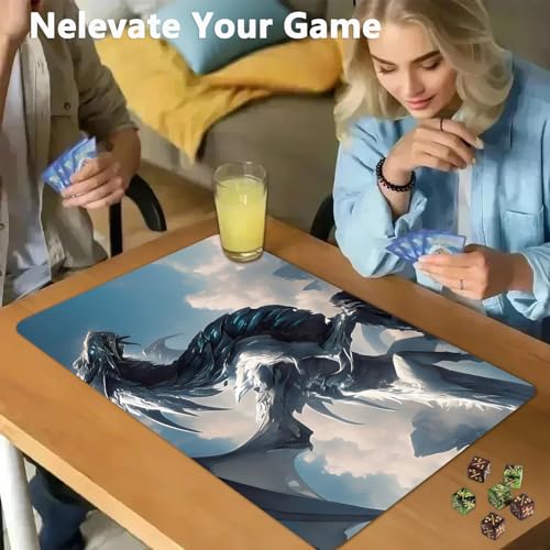 for MTG Game Playmat - 24 x 14 inches with Dices and Storage Bags, Non-Slip Base for TCG and Board Game Card Mats, Trading Card Games Mat, White Dragon Pattern Collectible Card Playmats - color: Jv-playmat-p7-1-h224