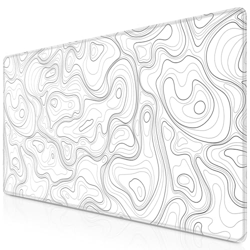 Canjoy Gaming Mouse Pad, Topographic Large Extended Mouse Pad 31.5x11.8inch | Full Desk Mousepad Keyboard Mat Big Large Mouse Pads for Desk Extended Computer Mat with Anti-Slip & Double Stitched - color: White Topographic, size: 800*300mm