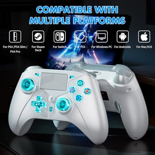 Wireless for PS5 Controller, Compatible with PS5/PS4/PC/iOS/Switch, 1000mAh Battery, Adjustable Turbo, Dual Shock Vibration, 6-Axis Motion Sensor, 3.5mm Headphone Jack for PlayStation 5 Controller