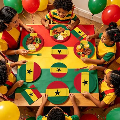 96 Pcs Ghanaian National Flags Party Decorations, Serves 24 | Flag of Ghana Plates and Napkins Red Yellow Green African Theme Set for Ghana Sports Soccer Events Independence Day Party - style: Ghana Themed Plates m