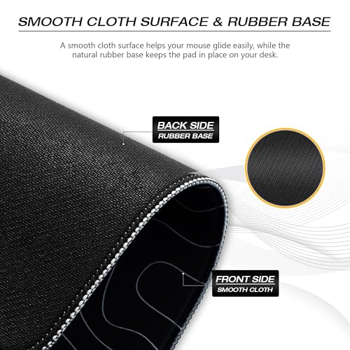 XVX Black and White Topographic Mousepad, XXLarge Gaming Mouse Pad for Desk 35.4x15.7 Inch,Waterproof Desk Pad with Non-Slip Rubber Base Mice Pad,Keyboard Mat Computer Game Mouse Mat - color: Topographic