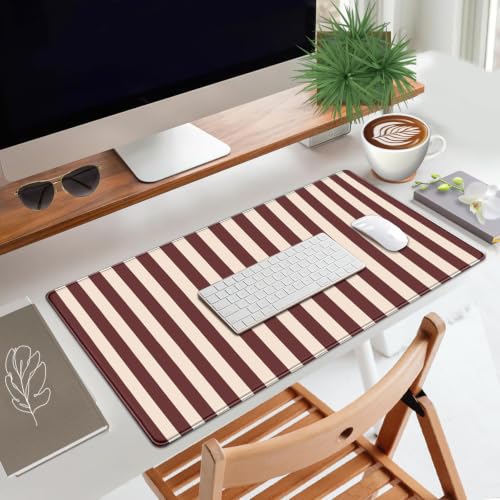 Maroon Beige Striped Desk Mat Cute Pastel XXL Large Gaming Mouse Pad Desk Pad Kawaii Cozy Aesthetic Keyboard Laptop Computer Mat - color: A7- Maroon Beige