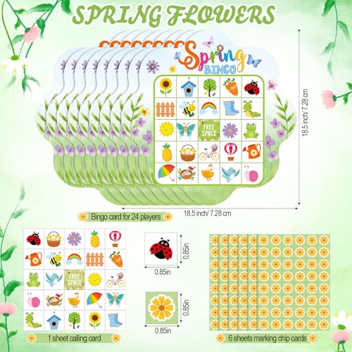 Blosssound 24 Players Spring Bingo Games Spring Flowers Bingo Cards Easter Animal Holiday Party Games Wildflowers Party Favors Supplies for Family Large Group Classroom Indoor Home Activities - style: Spring