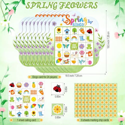 Blosssound 24 Players Spring Bingo Games Spring Flowers Bingo Cards Easter Animal Holiday Party Games Wildflowers Party Favors Supplies for Family Large Group Classroom Indoor Home Activities - style: Spring