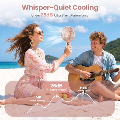 Portable Handheld Fan, 10000mAh Rechargeable 6-Inch Personal Fan for Travel | Ultra Quiet Foldable Desk Fan, 5-Speed Battery Operated Fan with Up to 40H Runtime and Digital Display for Travel and Makeup - color: Pink