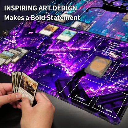 Card Playmat 24" x 14" TCG Game Mat for MTG and Other Card Games, Premium Stitched Card Gameplay Mat with Non-Slip Rubber Backing Board Games Desk Duel Mats, Cyberpunk Shiba Inu - color: Cyberpunk Shiba Inu, size: 24"X14" Without Zones