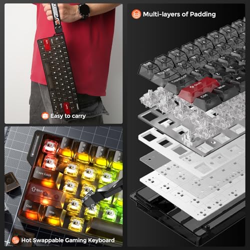 DAREU COOL60 60% Hall Effect Gaming Keyboard with Magnetic Switch, SOCD, 0.01mm Actuation Adjustable Rapid Trigger,8000 Hz Polling, Frosted Transparent Keycaps, Hot-swap, RGB Backlit - color: Black