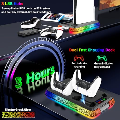 PS5/Slim/Pro Stand and Cooling Station with RGB Controller Charging Station for PlayStation 5 Console, PS5 Controller Charger, PS5 Cooling Stand, PS5/Slim/Pro Accessories Kit with 3 Level Cooler Fan - color: Boom-black