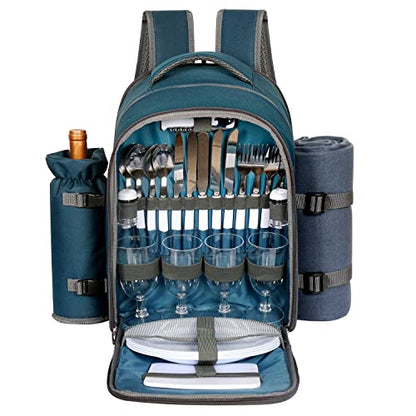 Hap Tim Picnic Basket Backpack for 4 Person with Blanket, Wine Holder, Cooler Compartment, Cutlery Set, Couples Gifts, Mr & Mrs Gifts, Bridal Shower Gifts, Registry Wedding Registry, Blue (3065-BL) - color: Blue, size: 4 person
