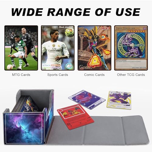 Card Game Storage Box TCG Deck Box MTG Card Box Organizer Trading Card Case Commander Deck Box TCG Card Storage Box Magnetic Closure Creative Pattern Up to 200 Cards, Blue And Purple Space Star - color: Blue And Purple Space Star