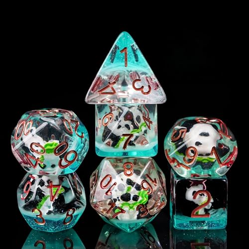 Cusdie 7-Die Dice DND, Polyhedral Dice Set Filled with Animal, for Role Playing Game D&D Dice (Panda w/Bamboo) - color: Orange