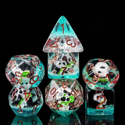 Cusdie 7-Die Dice DND, Polyhedral Dice Set Filled with Animal, for Role Playing Game D&D Dice (Panda w/Bamboo) - color: Orange