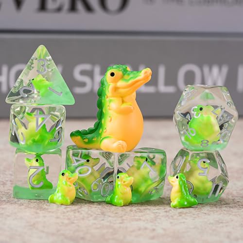 Crocodile Resin Dice Set,Polyhedral Dice Animal Inclusion Dice,RPG D&D Dice Set for Dungeons and Dragons MTG RPG Role Playing Games - color: Crocodile