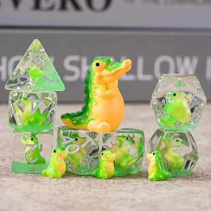 Crocodile Resin Dice Set,Polyhedral Dice Animal Inclusion Dice,RPG D&D Dice Set for Dungeons and Dragons MTG RPG Role Playing Games - color: Crocodile